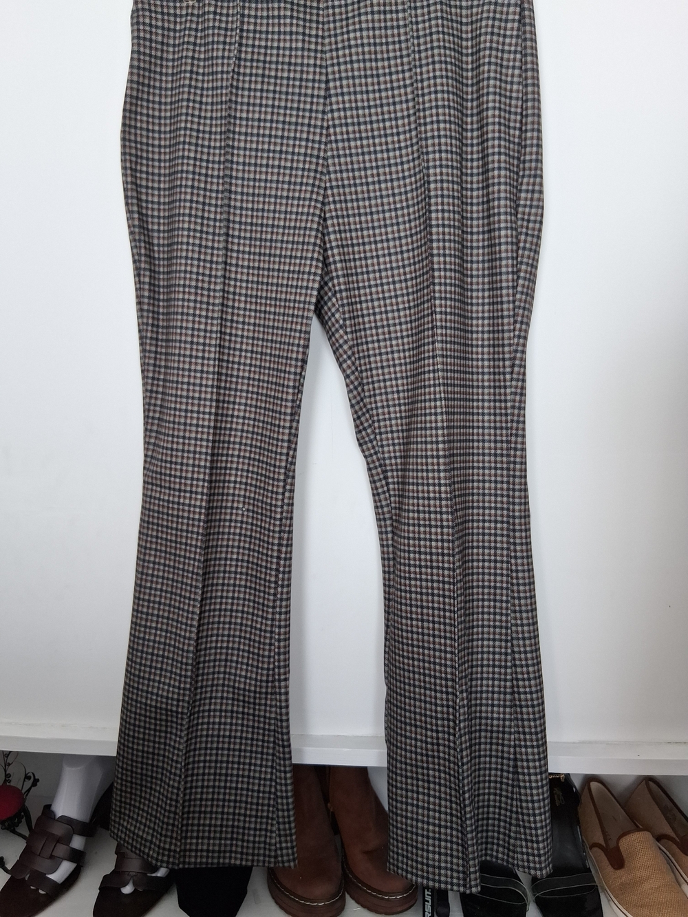 Tribal Plaid Boot Cut Pants - Navy & Brown Pull On.Sz.Med.=Sz 10